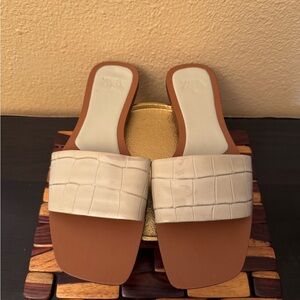 Zara Cream and Green Minimalist Sandals